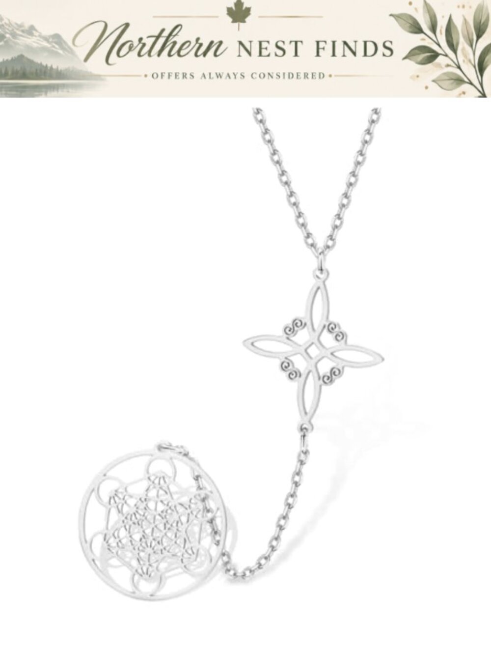 Stainless Steel Witches Knot Metatron Cube Pendant Necklace Protection Amulet